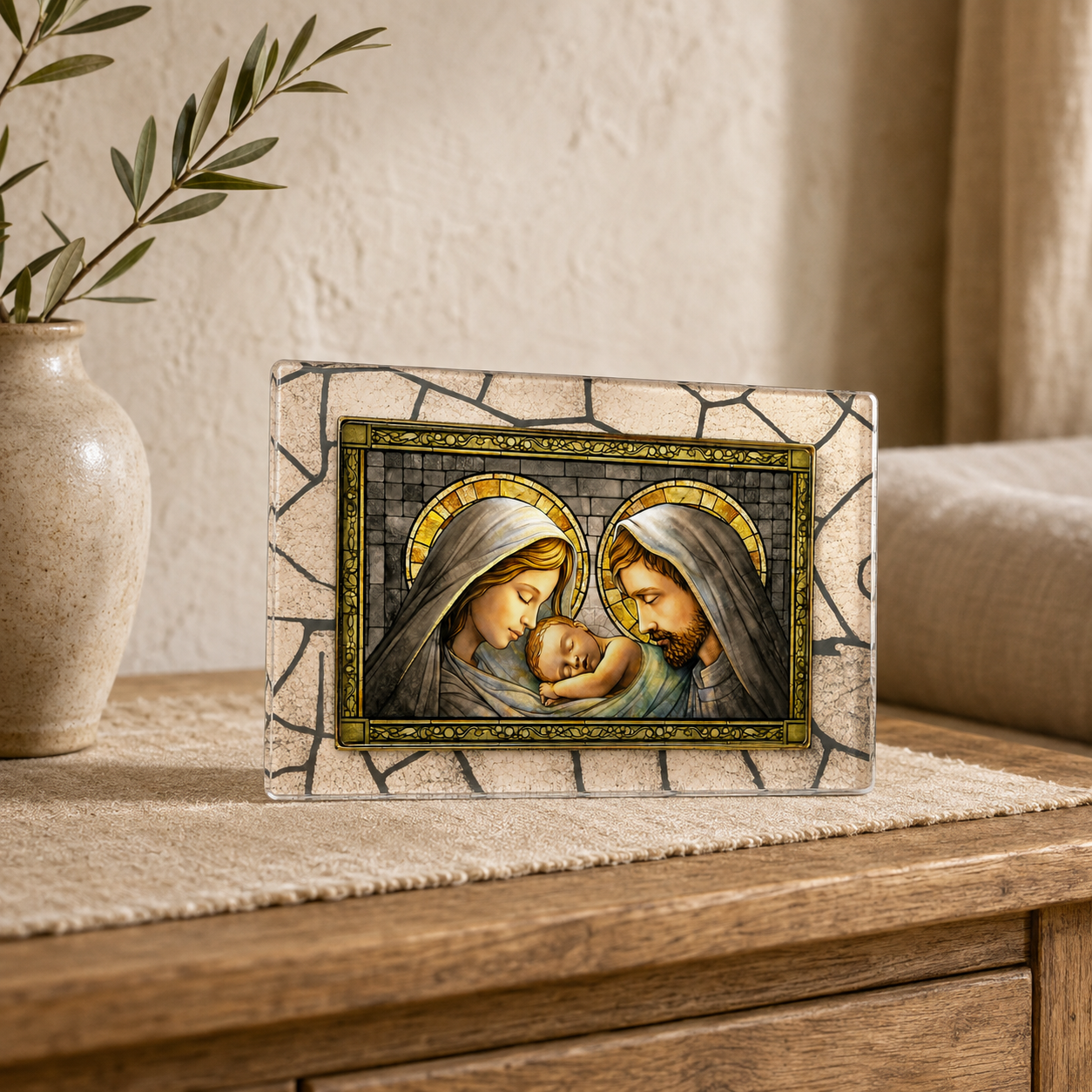 VITRUM SACRUM™ – Święta Rodzina, obraz religijny na szkle z efektem witrażu 3D